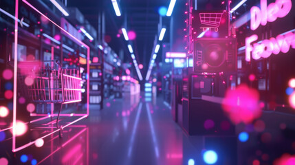 Fototapeta premium Futuristic shopping center with neon lights
