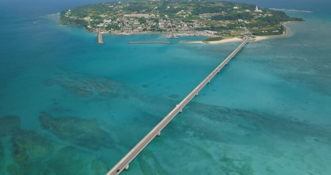 Panoramic shot of Kouri Big Bridge in Okinawa, Japan