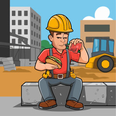 Construction worker enjoying a sandwich on-site.