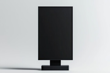  3D render of a black vertical billboard mockup on a stand, against a white background. Created with Ai