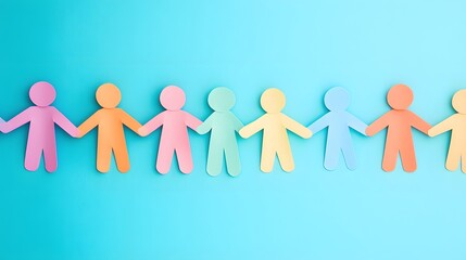 Colorful Paper People Holding Hands   Unity  Teamwork  Community Concept