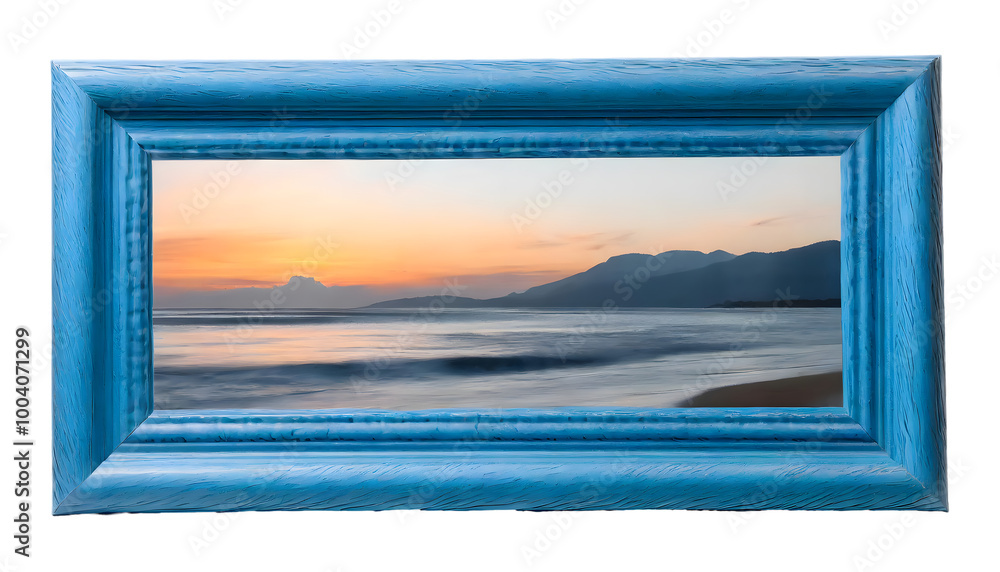 Poster rectangular blue photo frame on a isolated on white background. generative ai.