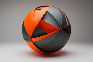 Fototapeta premium Vibrant Orange and Charcoal Geometric Artwork Showcasing Three Dimensional Sphere Design