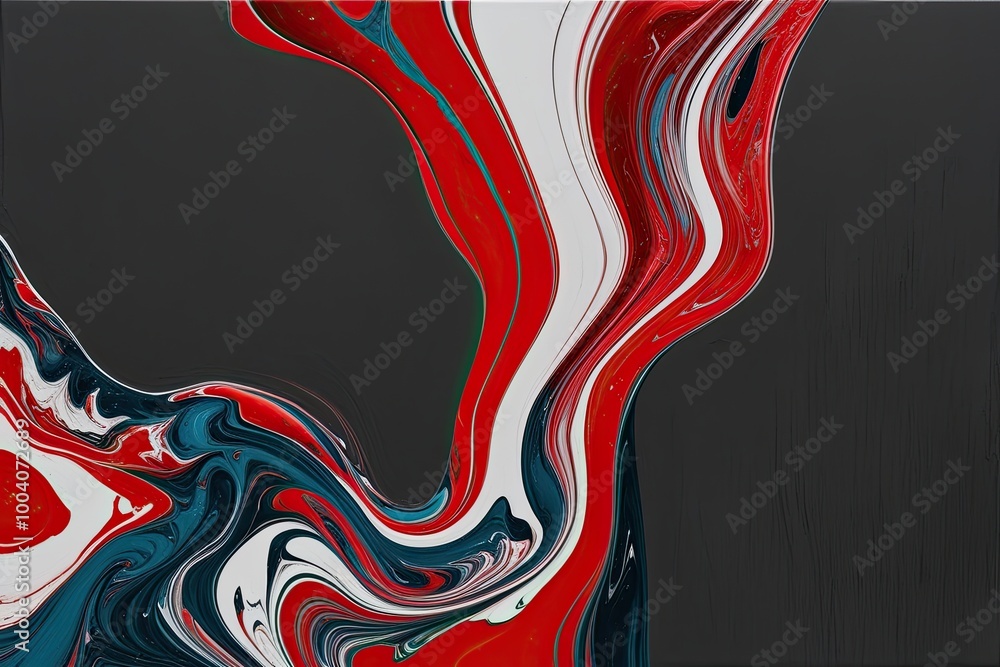 Poster vibrant cobalt red white surreal marble texture flow on charcoal canvas for engaging live art displa