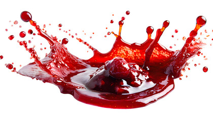 Red berry Jam Splashes on a white isolated background. Generative AI.
