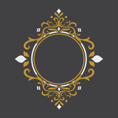 Golden Vintage Ornament. Golden Circle Ornament. Golden Border ornament. Circle Frame ornament Suitable for wedding invitation card.