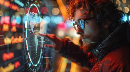Digital illustration of an employee using digital touch screen to dry aboute 