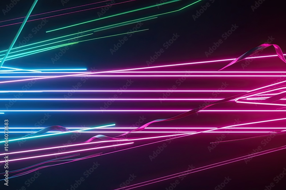 Aufkleber 3d abstract neon background with fluorescent lines and dynamic ribbons render