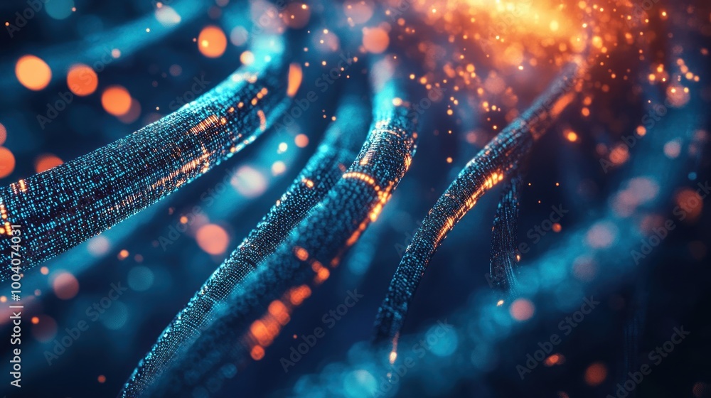 Aufkleber abstract digital representation of interconnected data strands with glowing particles.