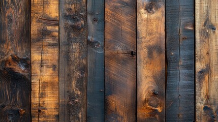 Close-up of rustic wooden planks with burnt texture, aged wood background showing natural grain and weathered patterns, concept of rustic decor and vintage craftsmanship