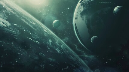 Naklejka premium A display of various celestial bodies in a galaxy, Nebula and galaxies in space. Abstract cosmos background