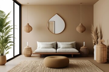Serene Zen Room Mockup Featuring Minimalist Design and Earthy Color Palette