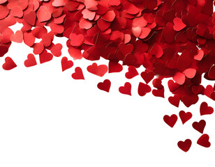 Red hearts confetti on a white isolated background. Generative AI.