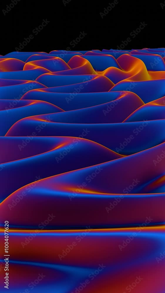 Poster abstract fluid wave-like structure with blue and orange gradient tones
