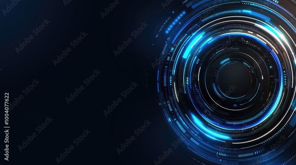 Fototapete The digital backdrop showcases a high-tech environment with blue light effects and data elements, providing a modern platform ideal for software design concepts
