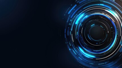 The digital backdrop showcases a high-tech environment with blue light effects and data elements, providing a modern platform ideal for software design concepts