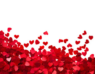 Red hearts confetti on a white isolated background. Generative AI.
