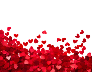 Red hearts confetti on a white isolated background. Generative AI.