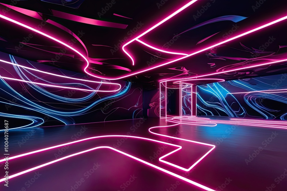 Aufkleber dynamic 3d neon design with light trails on dark abstract background