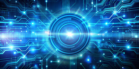 Fototapeta premium Digital background for audio, video technology with neon and light