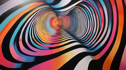 Vibrant abstract design with swirling colors creating a mesmerizing hypnotic effect on a modern wall.
