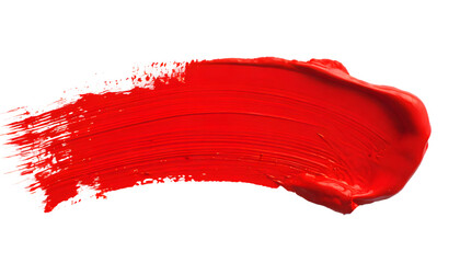 red paint brush stroke on a white isolated background. Generative AI.