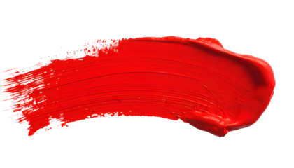 red paint brush stroke on a white isolated background. Generative AI.