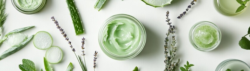 Obraz premium Natural beauty products with aloe vera and lavender.