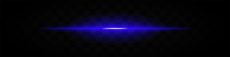 Blue horizontal light beam isolated on transparent background. Intense glowing effect with smooth gradient and soft edges. Ideal for futuristic designs, digital graphics, and sci-fi themes.