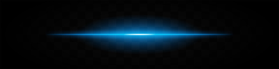 Blue horizontal light beam isolated on transparent background. Intense glowing effect with smooth gradient and soft edges. Ideal for futuristic designs, digital graphics, and sci-fi themes.