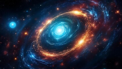 Obraz premium A Cluster of Two Stars Orbiting Each Other in a Distant Galaxy: One Star is a Hot, Young Blue Star, Radiating Vibrant Energy While the Other is a Cooler, Older Companion, Creating a Celestial Dance.