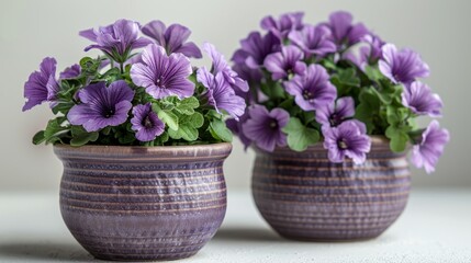 Naklejka premium Two Flower pot. Purple plant isolated on white background 