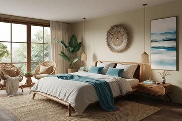 Tranquil Bedroom Mockup with Peaceful Ambiance and Handmade Artistry