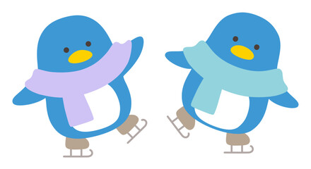 スケートするペンギンのベクターイラスト。冬、マフラー、鳥