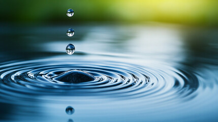 Water droplets creating ripples on a serene water surface, focused close-up.