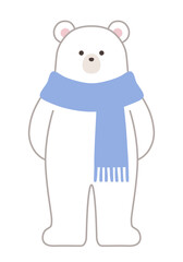 マフラーをつけた白熊のベクターイラスト。冬、シロクマ、ホッキョクグマ、立つ