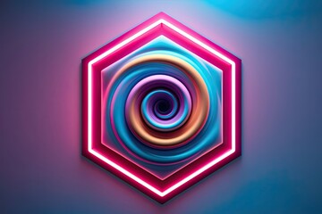 3D Abstract Neon Pentagonal Border with Swirling Formation and Multicolored Gradients