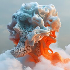 Surreal Abstract Formation: Exploring Organic Structures in a Colorful Cloudscape
