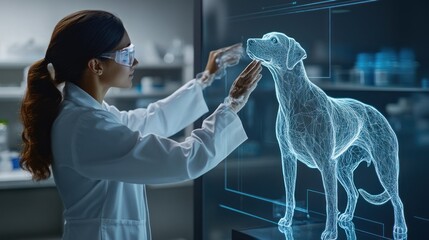 Futuristic holographic dog model in scientific research