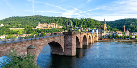 Heidelberg with castle, Neckar river and old bridge panorama in Heidelberg, Germany