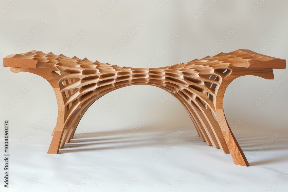 Poster modern parametric style bench with an organic shape is standing on a white background
