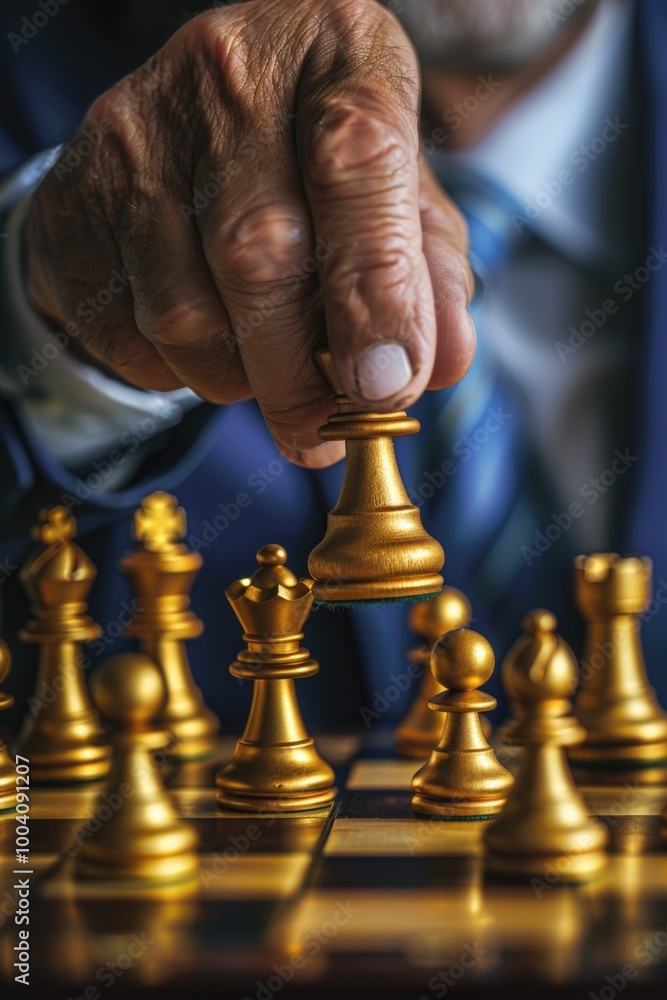 Poster close-up of a person focused on a game of chess