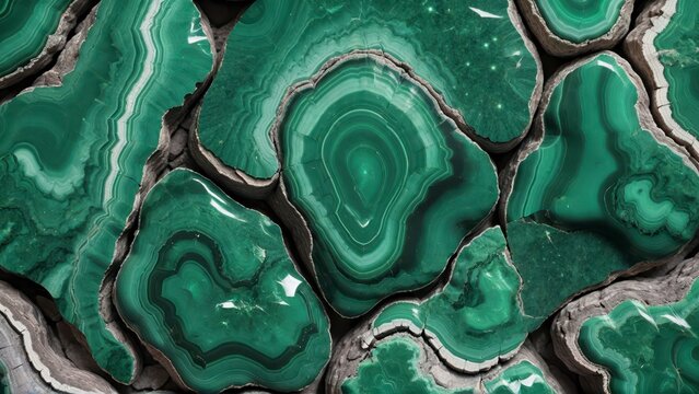 Close-Up of Polished Malachite Stones with Striking Green Patterns