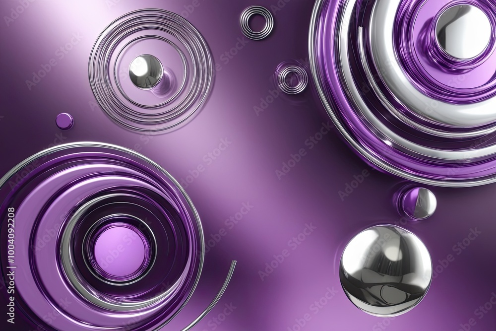Poster luxury violet and silver abstract background with spirals and circles in modern design
