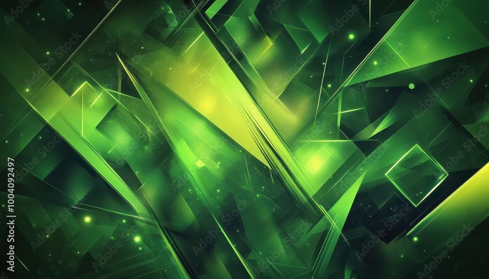 Poster Abstract Green Geometric Pattern with Glowing Lights