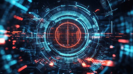 Abstract red and blue digital orb in futuristic style.