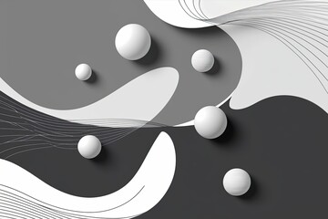 Elegant Gray and White Abstract Background Featuring Spherical Shapes and Flowing Waves