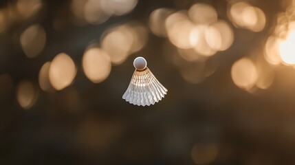 A badminton shuttlecock in mid-air.