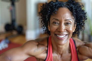 A smiling woman with a big grin on her face