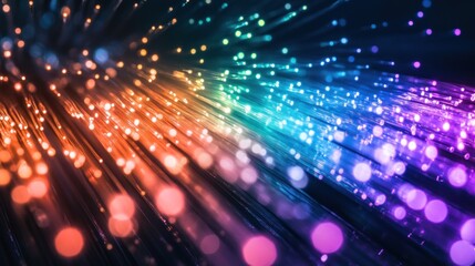 Obraz premium Abstract representation of colorful light beams and particles.